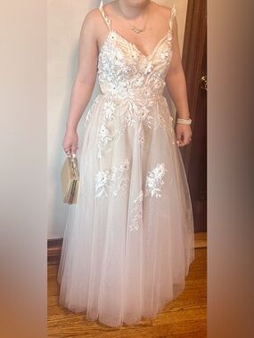 TLC Ivory Embroidered Tulle Prom Dress